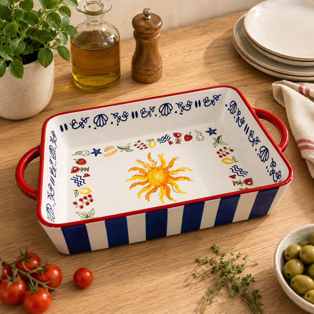 Plat � gratin soleil m�diterran�en en c�ramique 32 cm