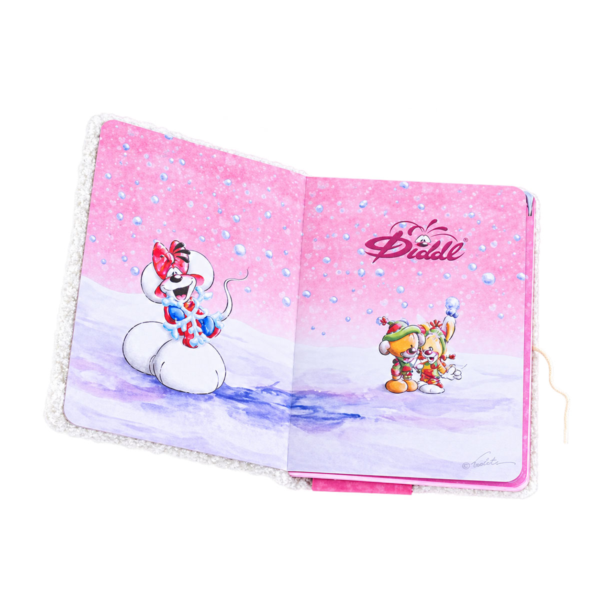 Carnet A6 Diddlina hiver bordeaux en velours et moumoute
