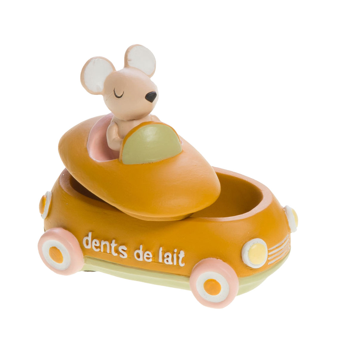 Boite  dents de lait Souris en voiture orange