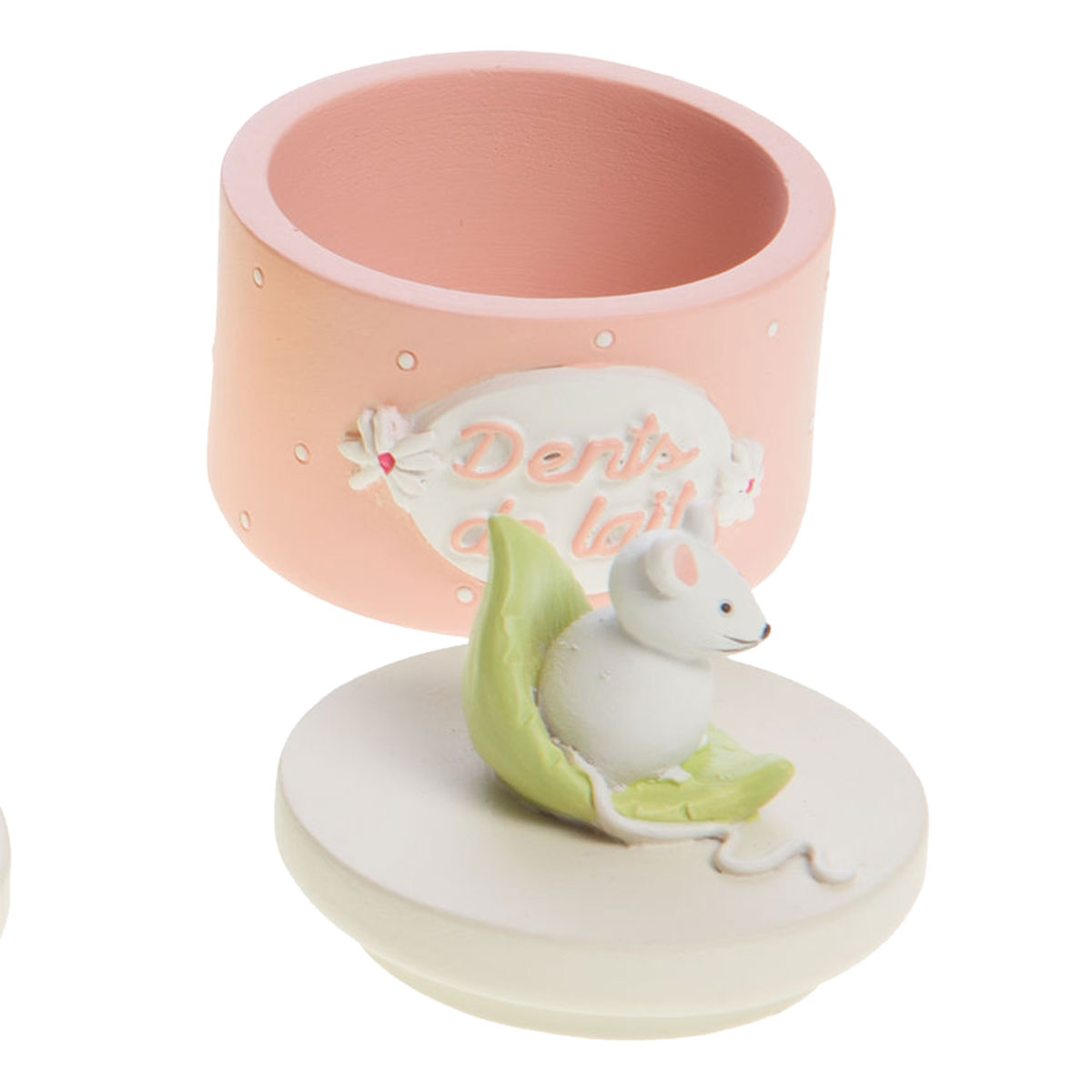 Bote  dents de lait - Modle souris sur une feuille - Rose
