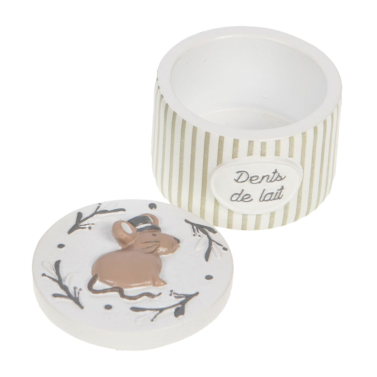 Petite bote  dents de lait - Modle souris rayures taupes