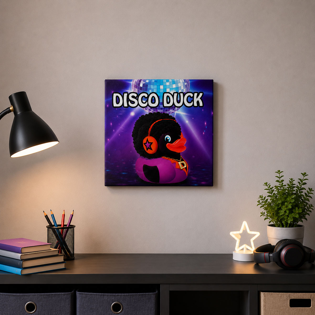 Cadre Disco Duck en toile 40 x 40 cm