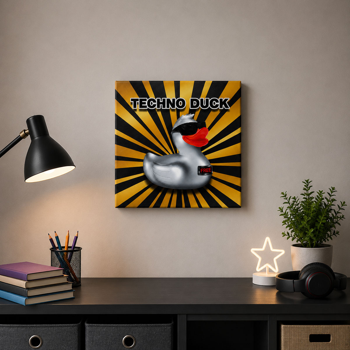 Cadre Techno Duck en toile 40 x 40 cm