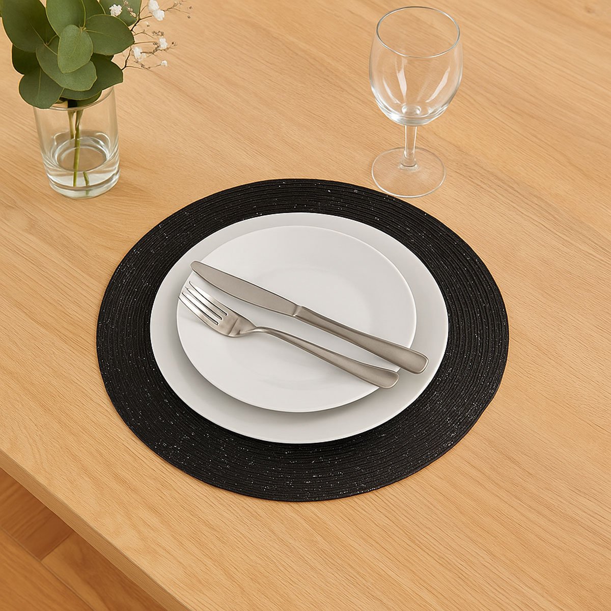 Set de table rond  paillettes Noir  38 cm