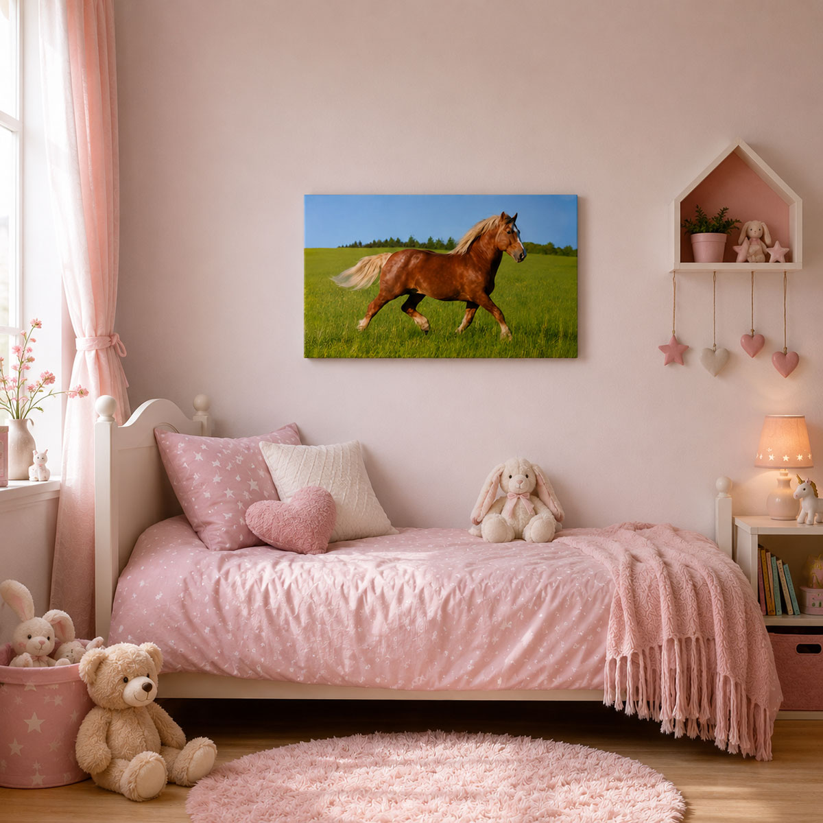 Cadre cheval galopant dans l'herbe 60 x 40 cm