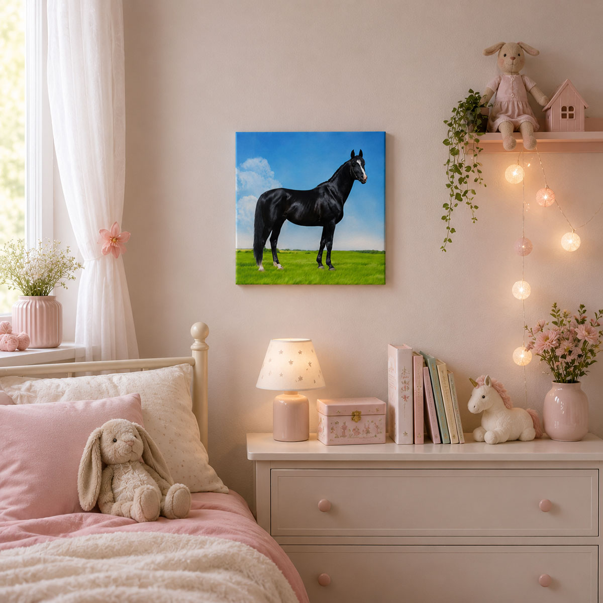 Cadre en toile cheval noir 40 x 40 cm