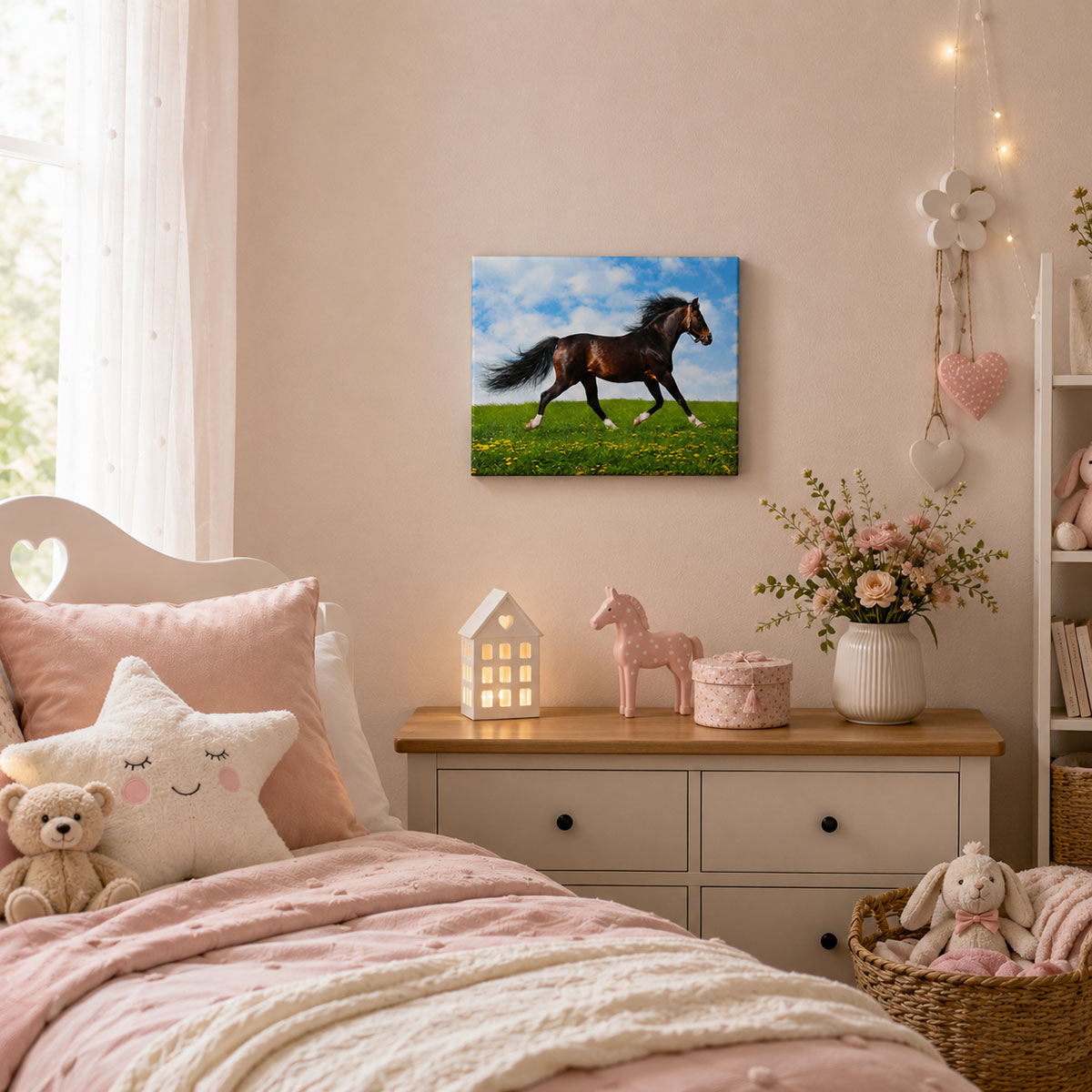Cadre en toile cheval au galop prairie 30 x 40 cm