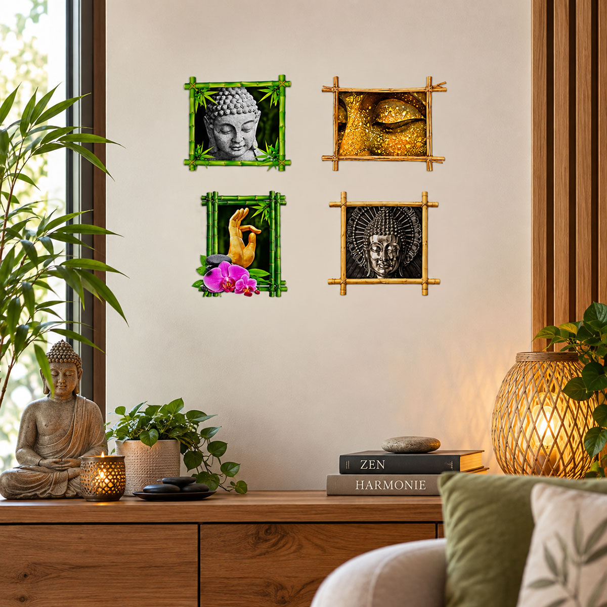 Stickers muraux zen Bouddha 4 petits cadres d�coratifs