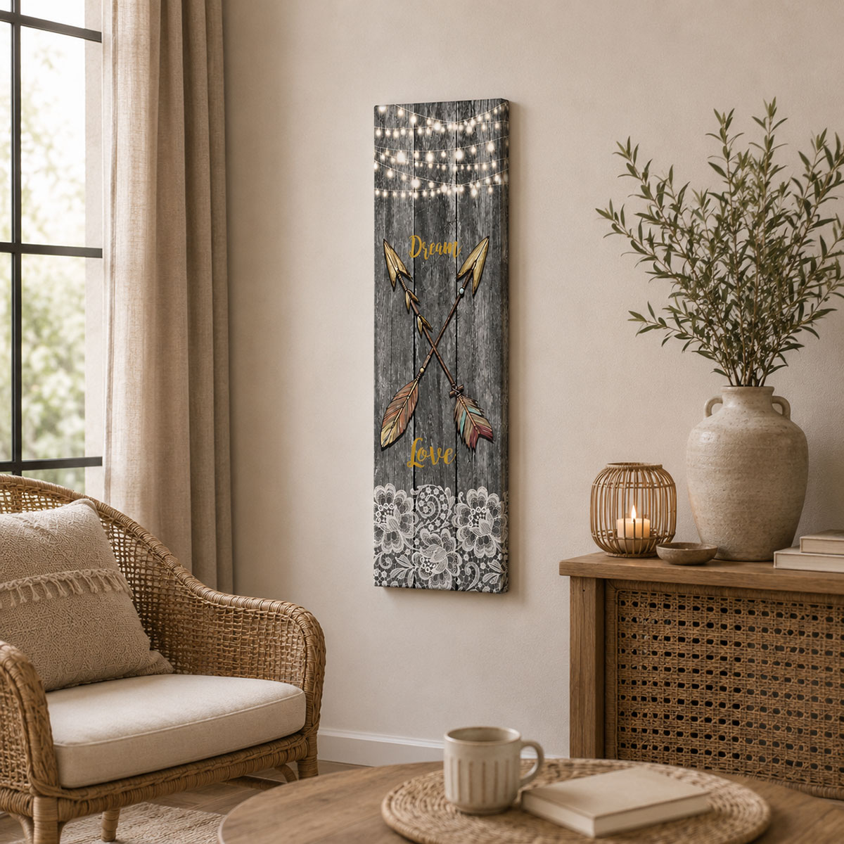 Cadre boho fl�ches Dream Love en toile 30 x 90 cm