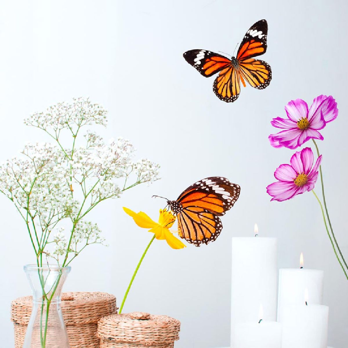 Sticker mural Fleurs et Papillons 55 x 44 cm