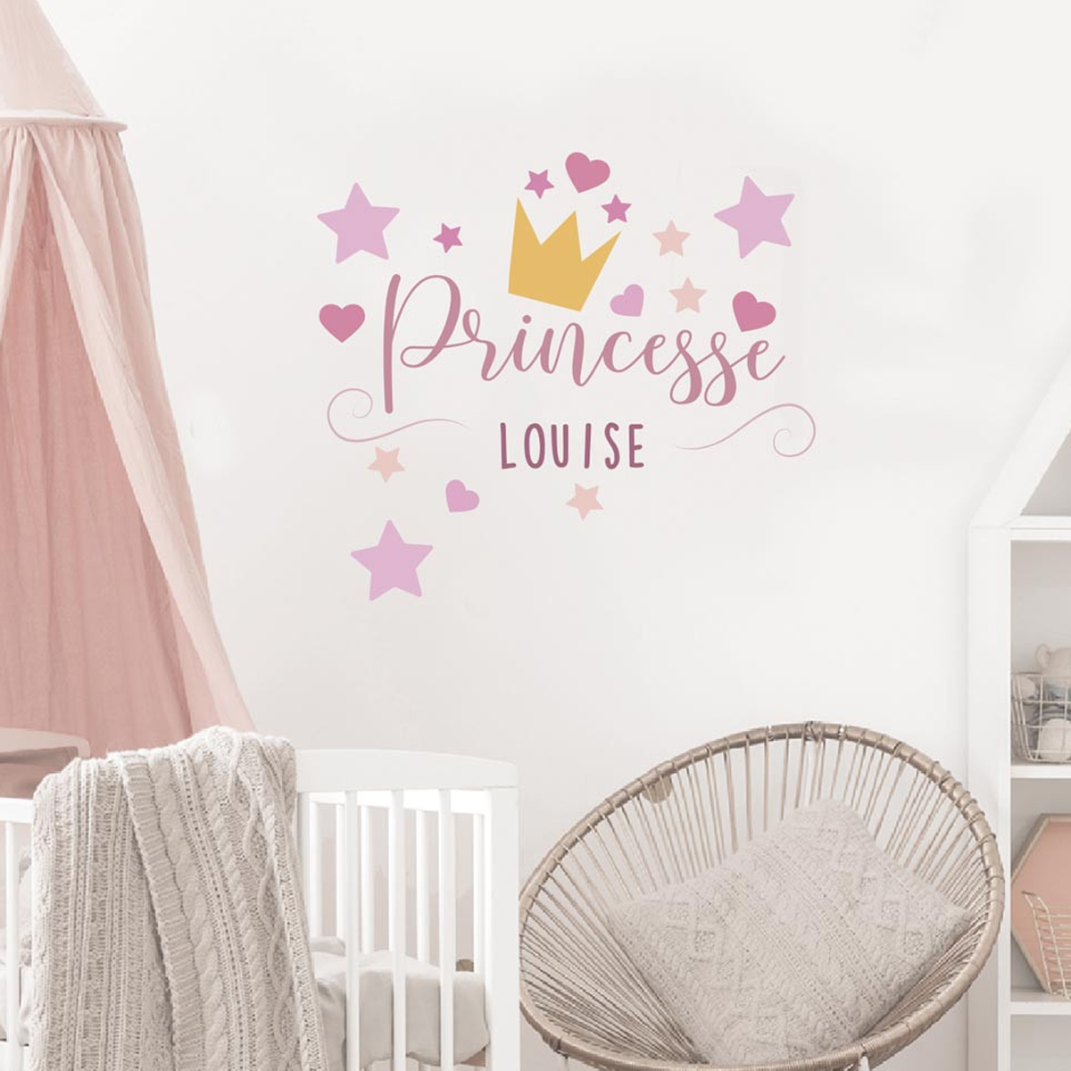 Sticker mural chambre d'enfant avec prénom Princesse