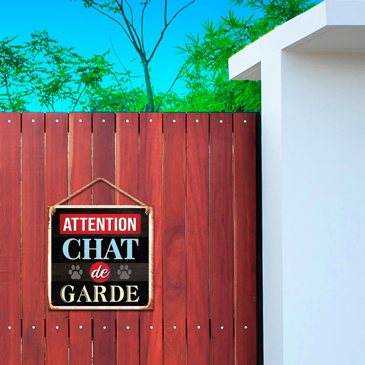 Plaque Dcorative - Attention Chat de Garde - 20 cm