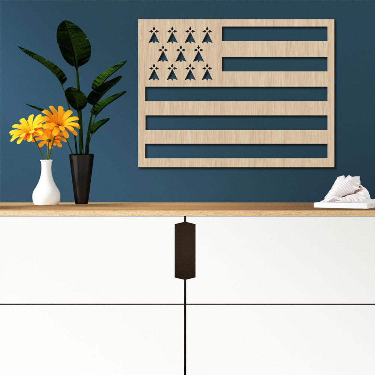 D�coration murale Drapeau Breton en bois 90 cm