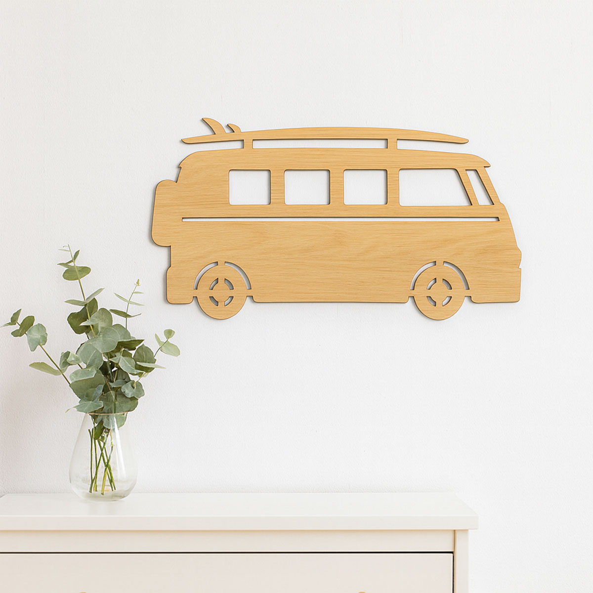 Dcoration murale en bois Van et planche de surf  70 x 40 cm