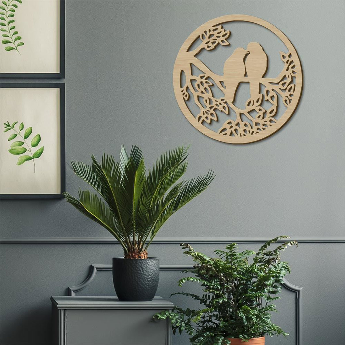 D�coration murale Oiseaux sur branche en bois 40 cm