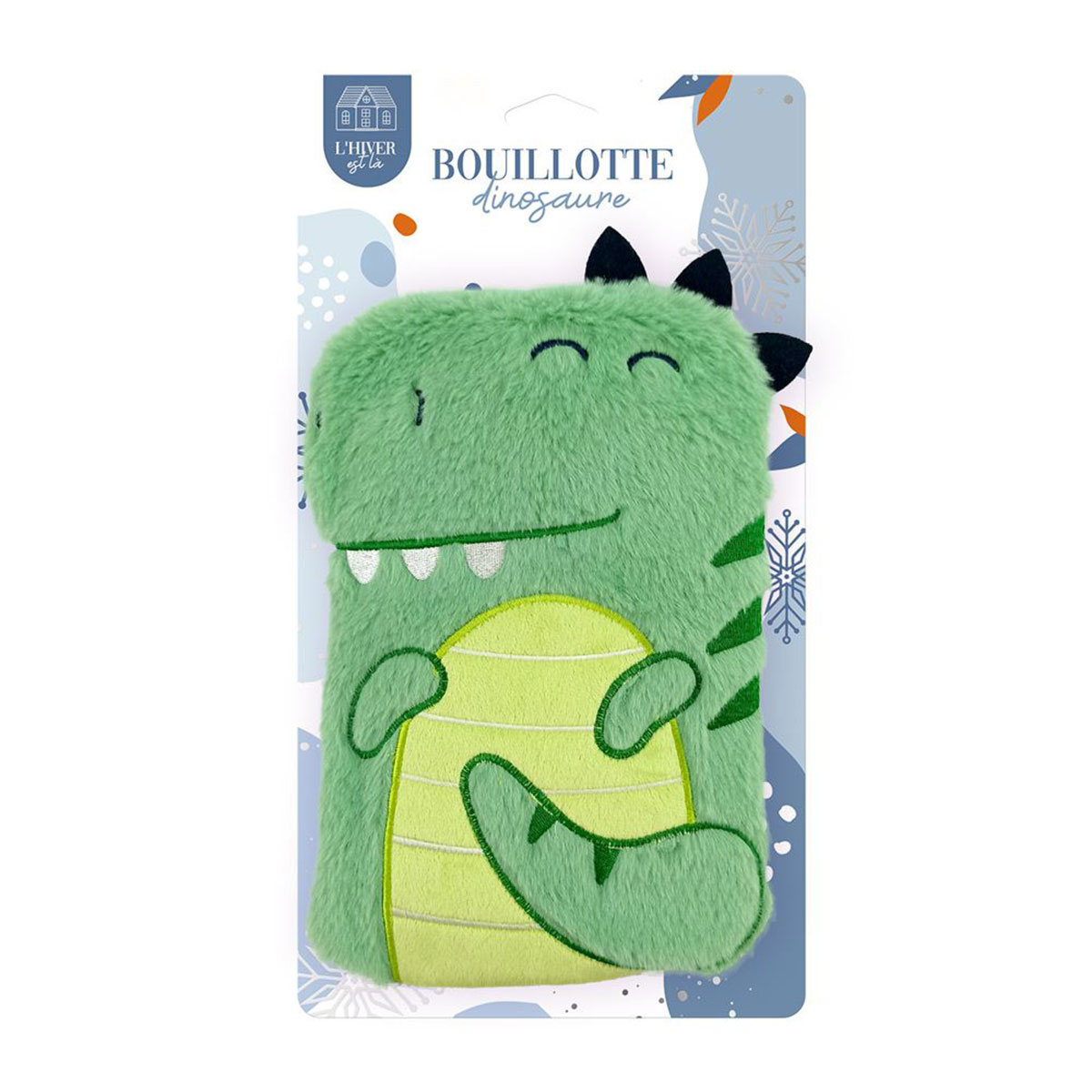 Bouillotte pour enfant dinosaure en fourrure verte  27 x 16 cm