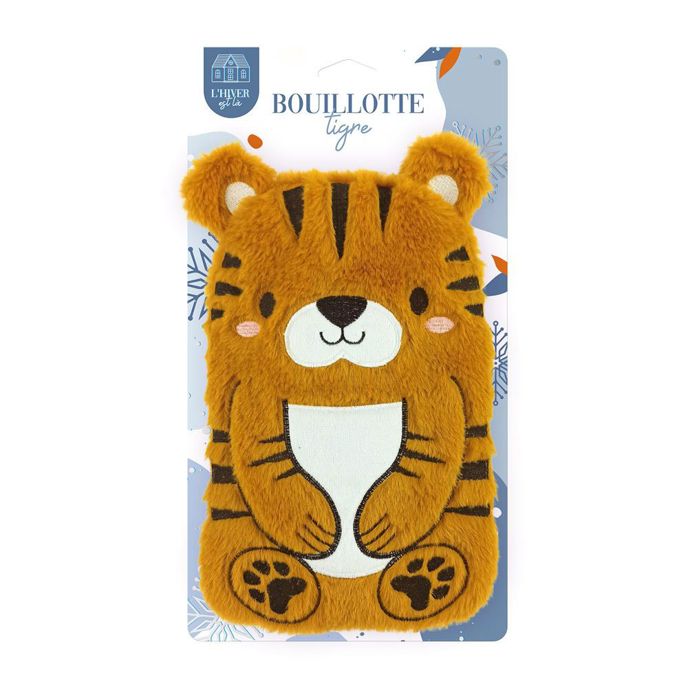 Bouillotte pour enfant tigre en fourrure douce  27 x 16 cm