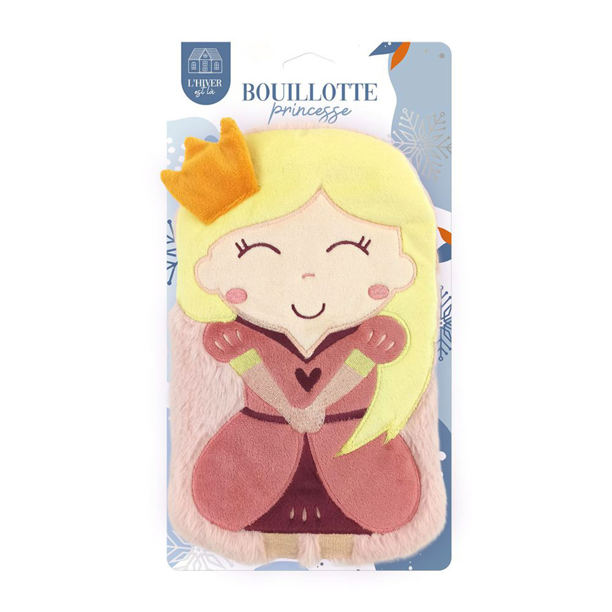 Bouillotte pour enfant princesse en fourrure rose  27 x 16 cm