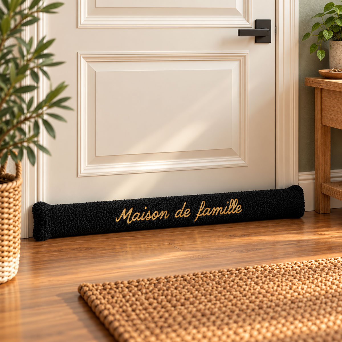 Coussin de porte Maison de famille noir effet mouton 77 cm
