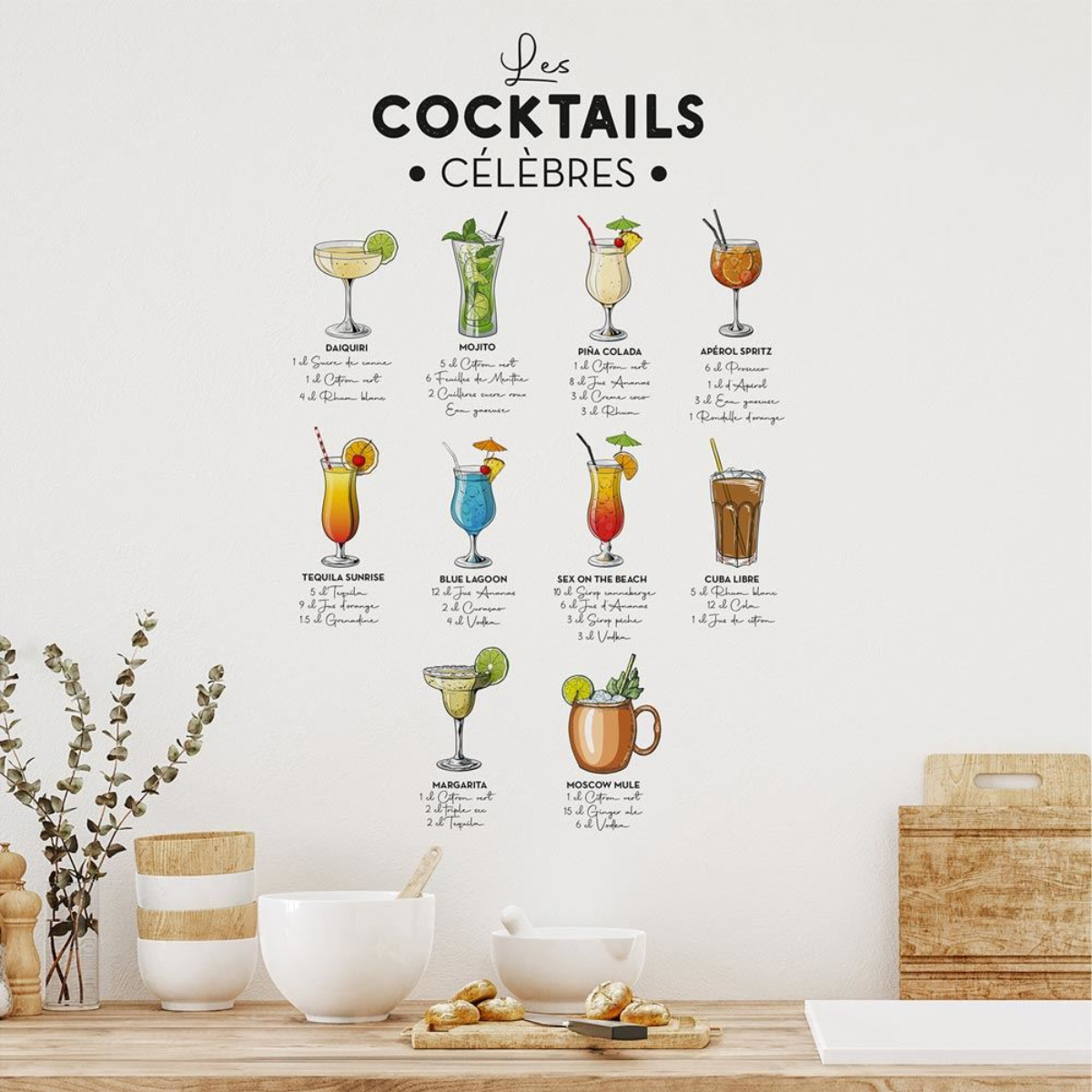 Sticker Dcoration Murale - Cocktails Clbres