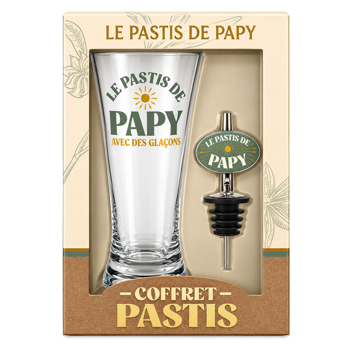 Coffret pastis de papy avec verre et bec verseur