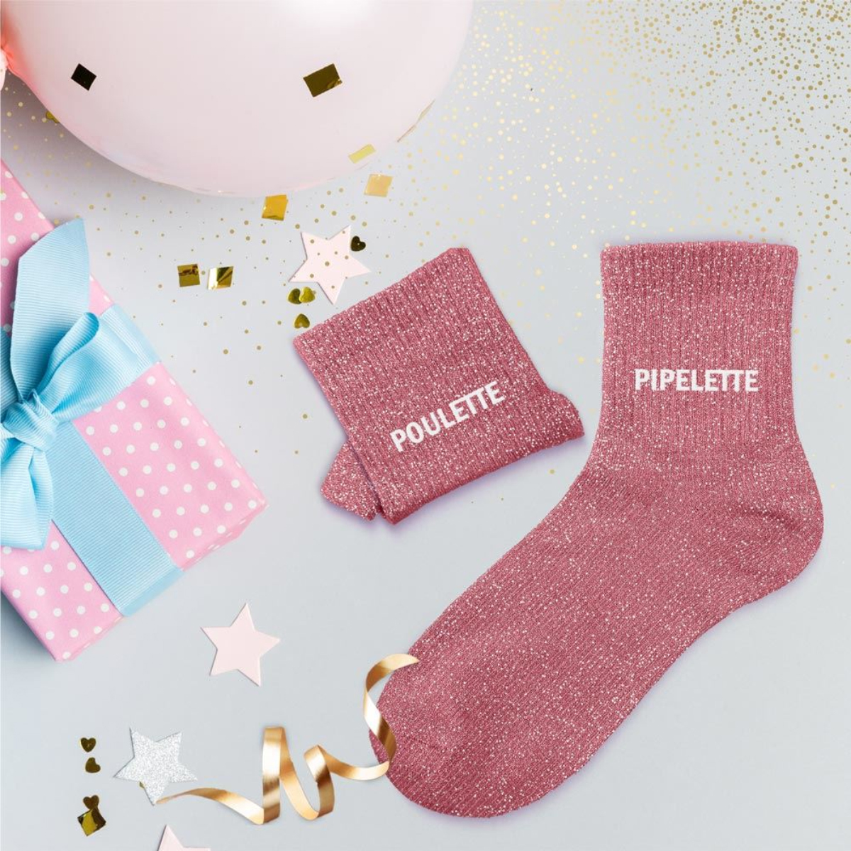 Paire de Chaussettes Pailletes Rose Poulette Pipelette