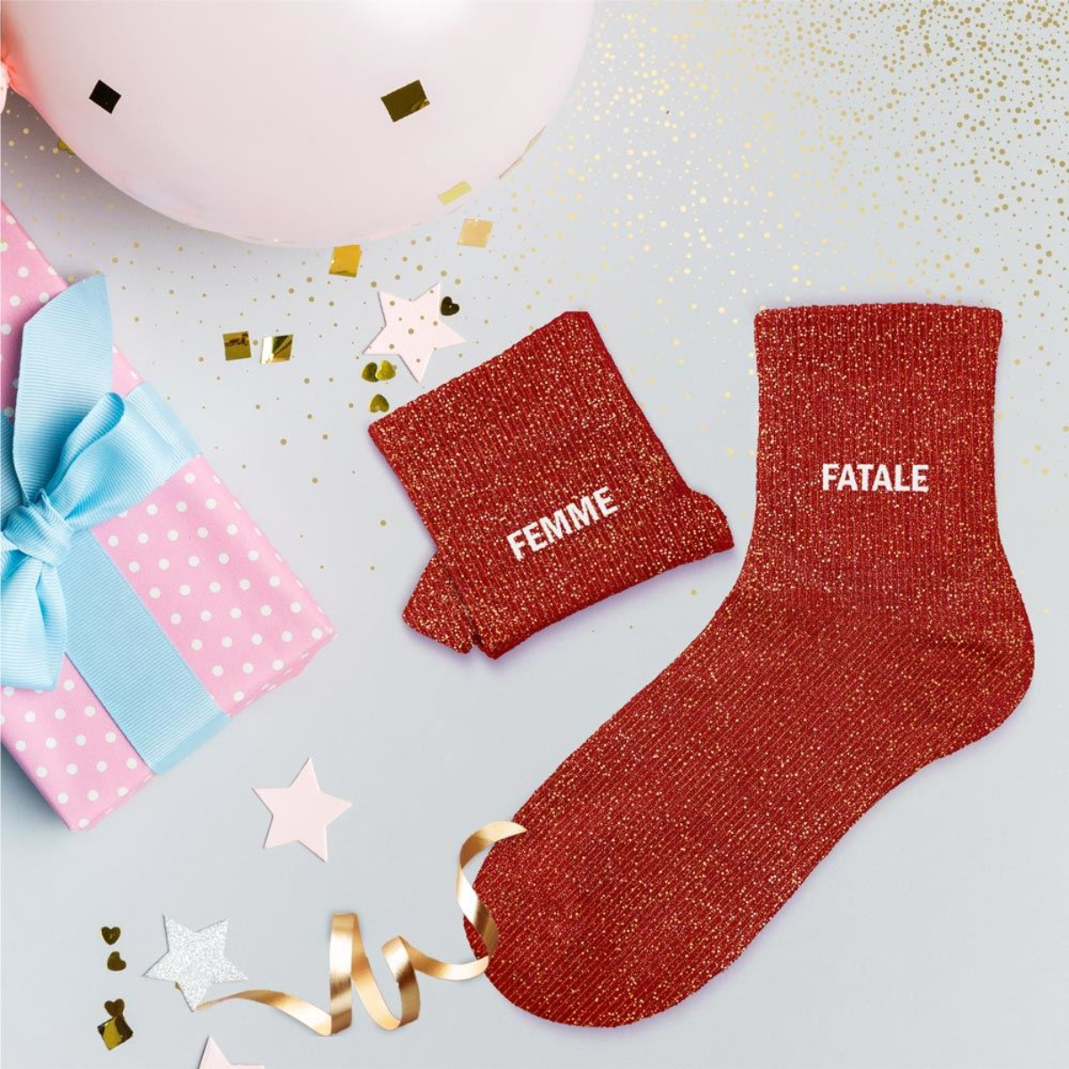 Paire de Chaussettes Pailletes Rouge Femme Fatale
