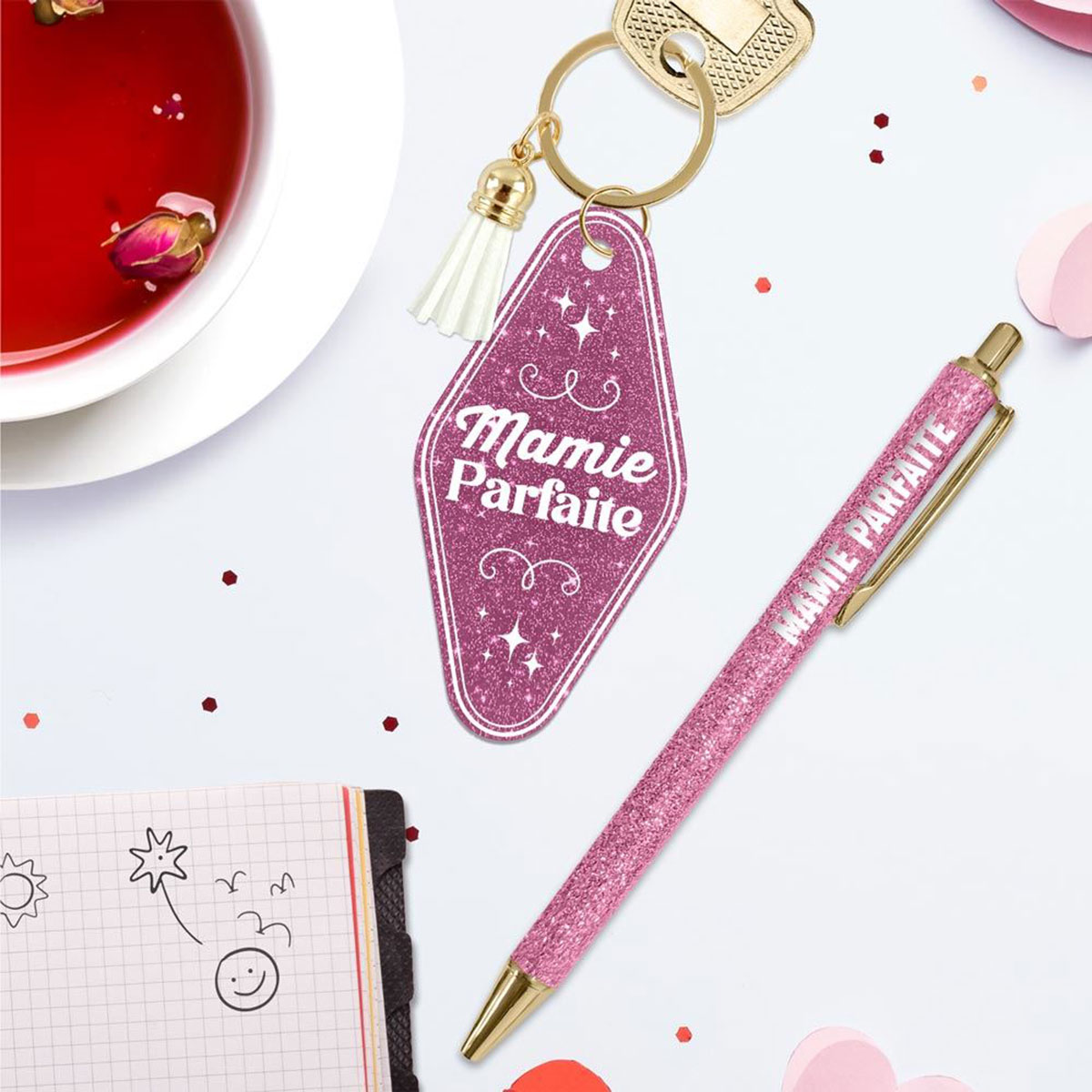 Set cadeau Mamie Parfaite stylo et porte-cl�s paillet�s