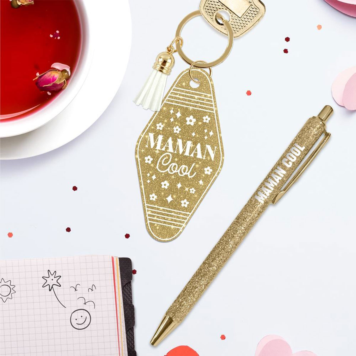 Set cadeau Maman Cool stylo et porte-cl�s paillet�s