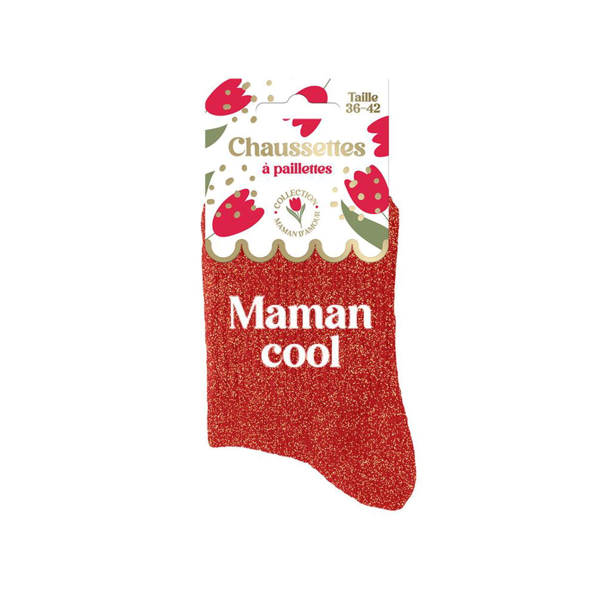 Chaussettes paillet�es � Maman Cool � Rouge � Taille unique