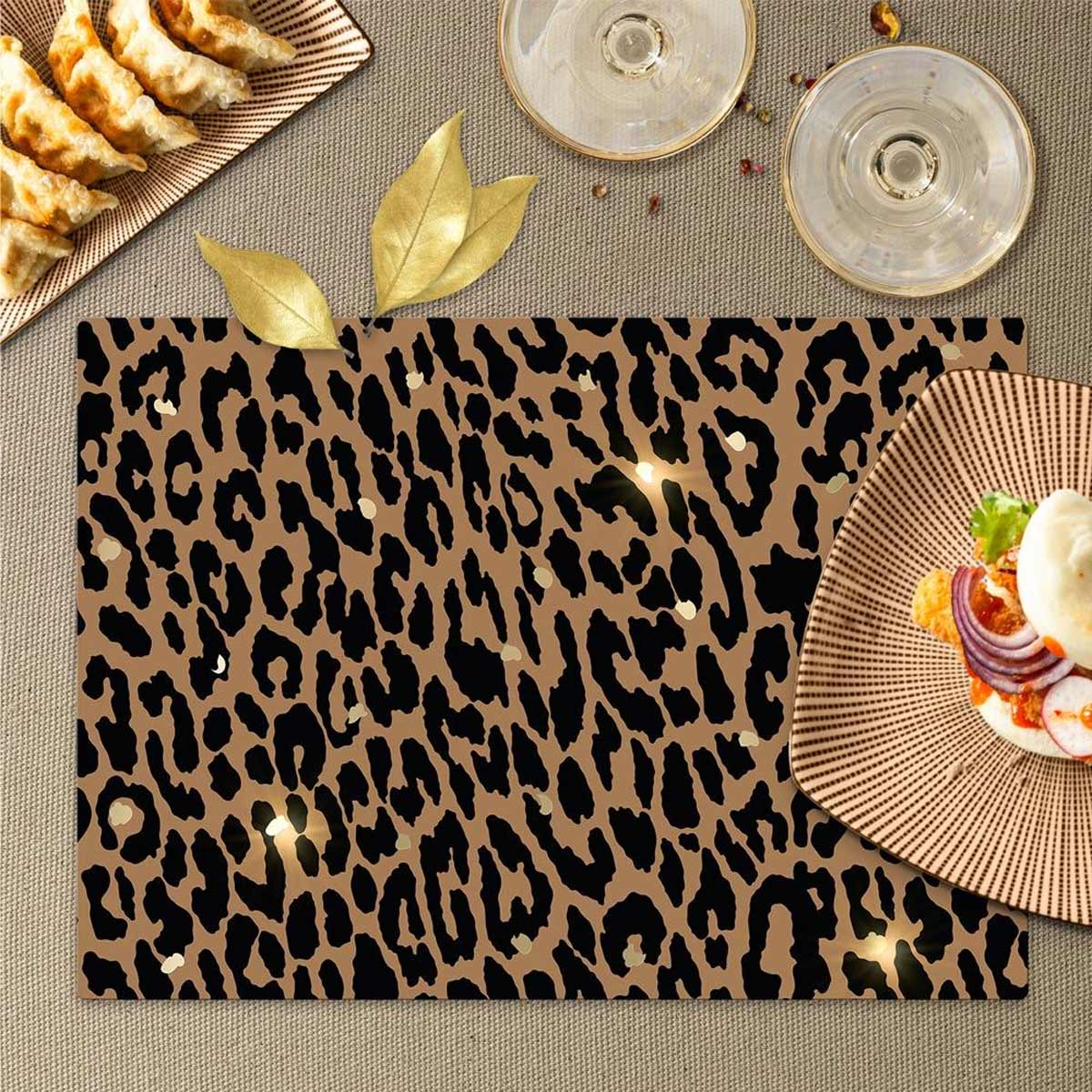 Set de table l�opard noir, marron et or