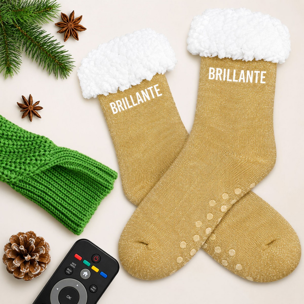 Chaussettes moumoute femme Brillante paillettes dor�es 36-42