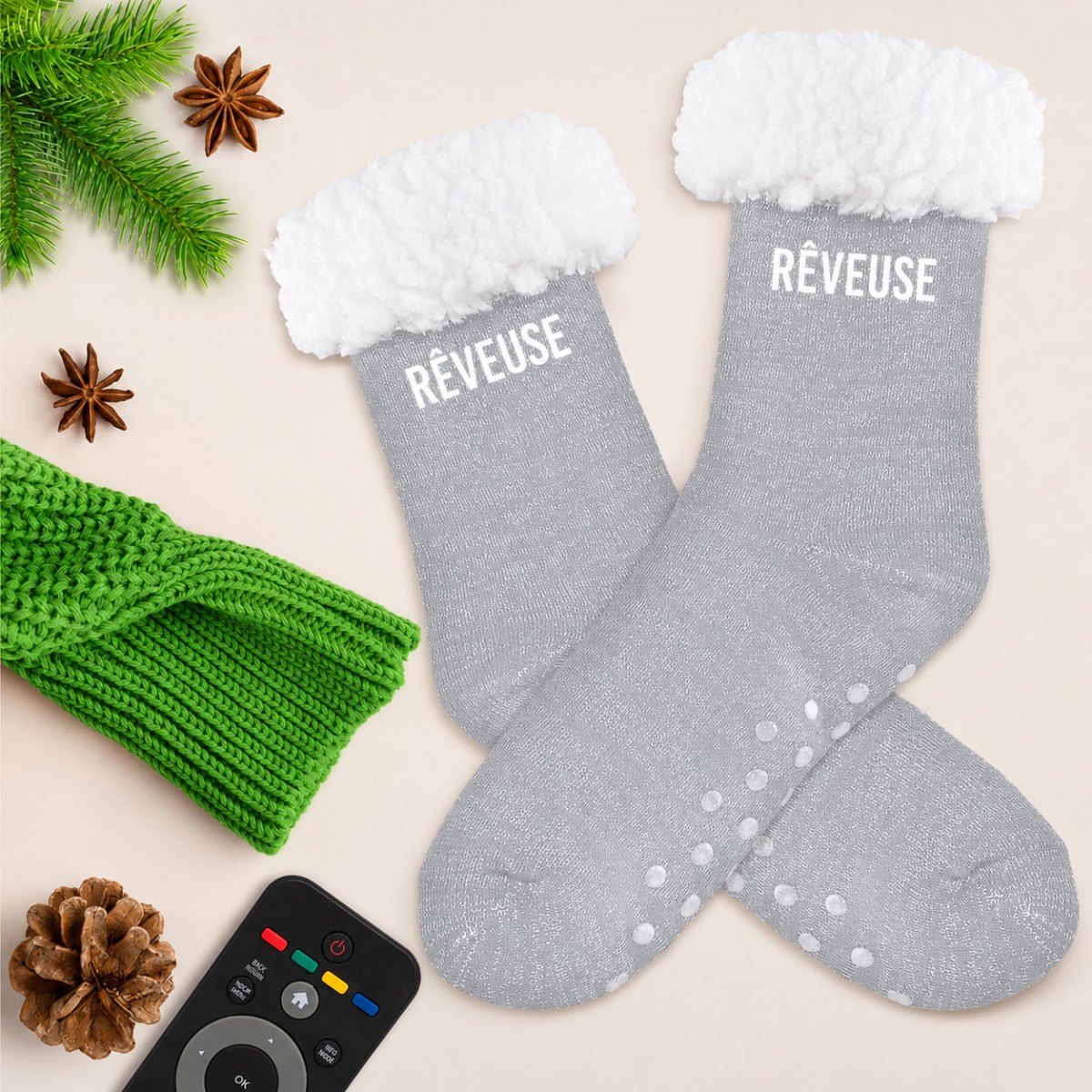Chaussettes moumoute femme R�veuse paillettes 36-42