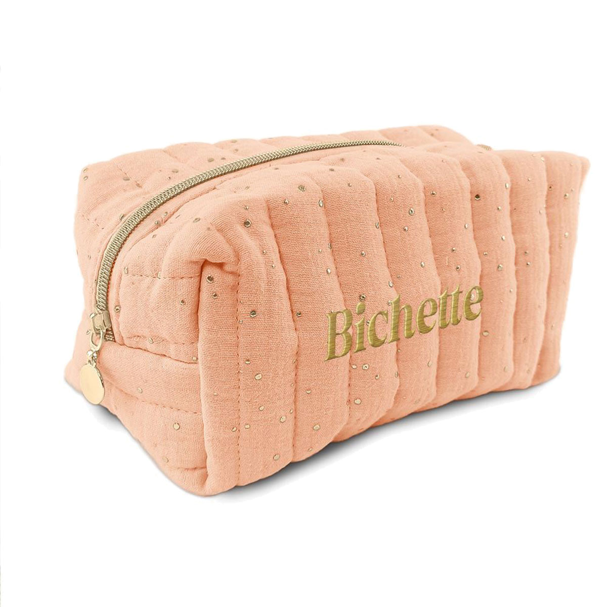 Trousse de toilette bichette en gaze de coton rose p�che