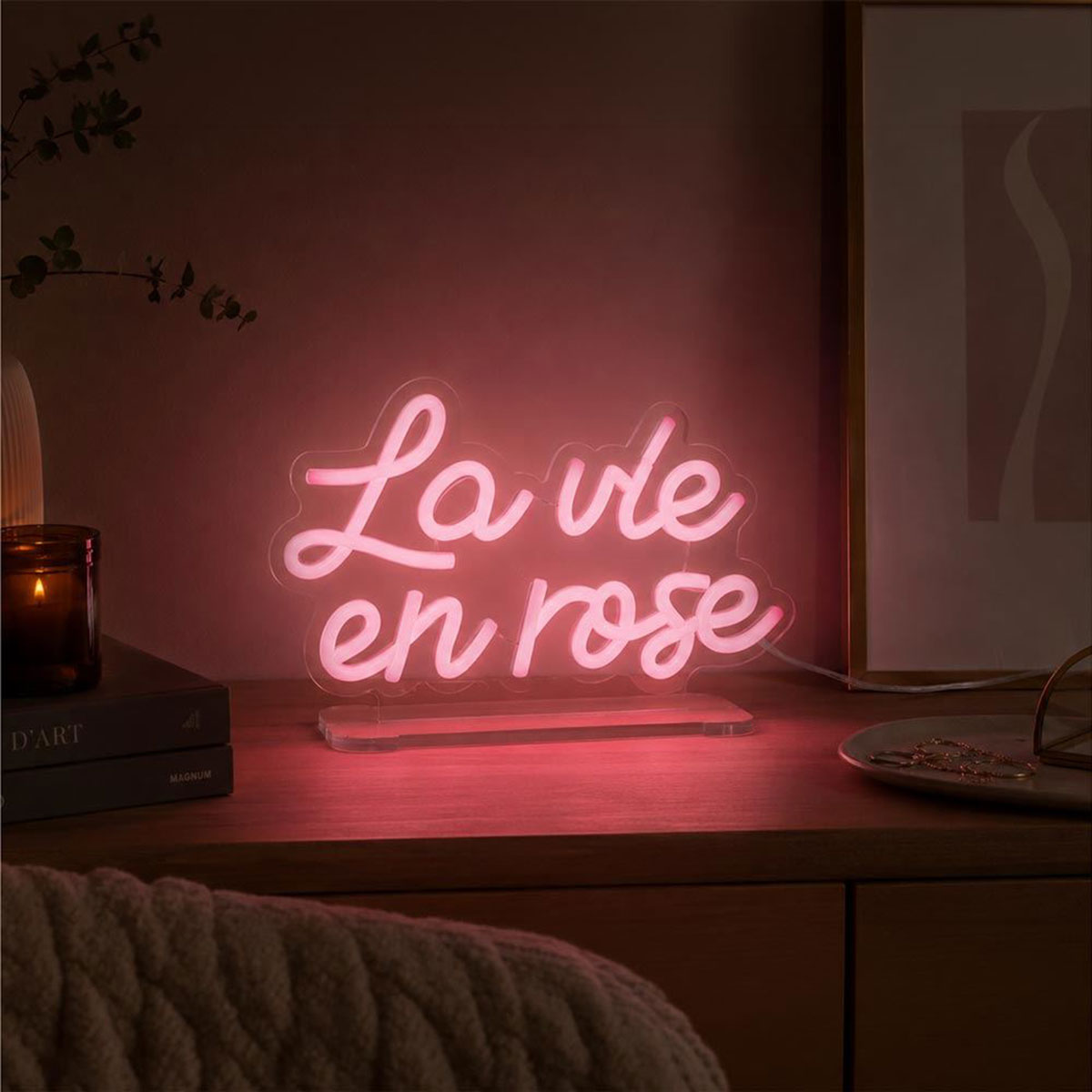 Lampe LED effet n�on La vie en rose USB