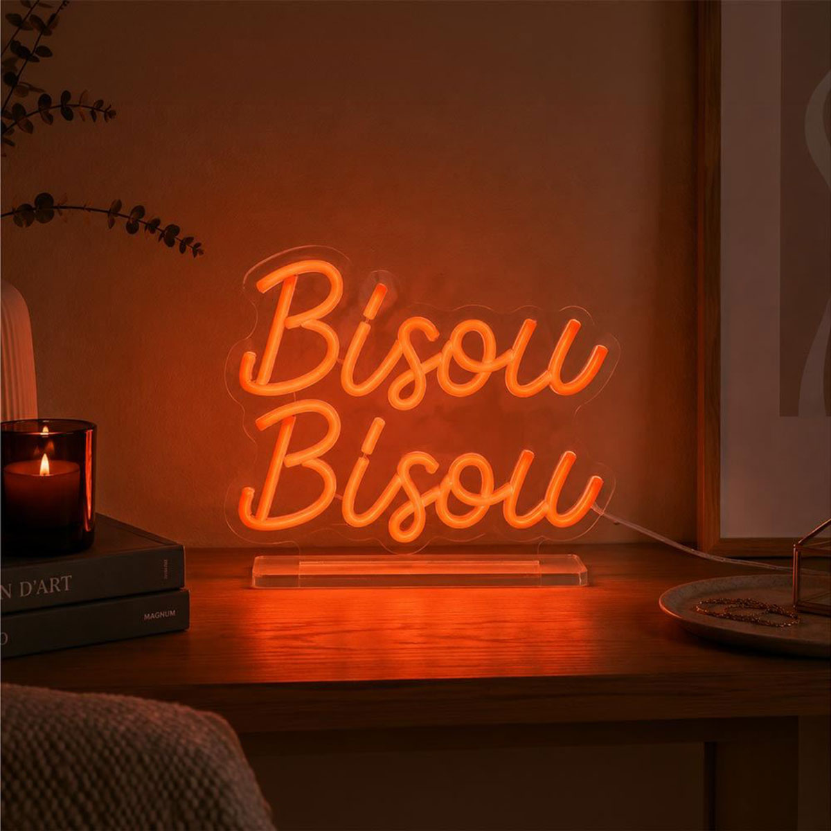Lampe LED effet n�on Bisou Bisou orange USB 19 � 23 cm