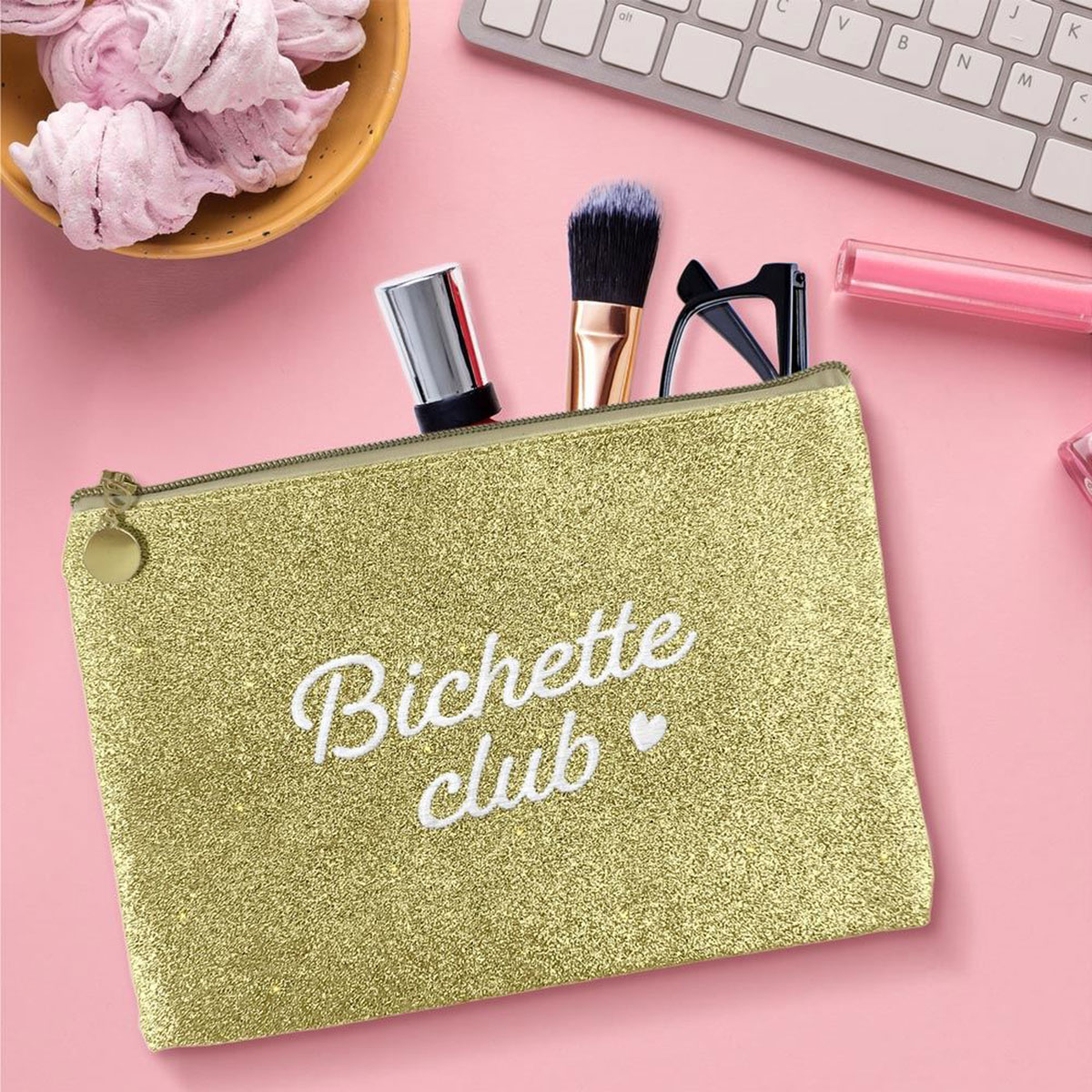 Pochette plate paillet�e � Bichette Club � 24 � 17 cm