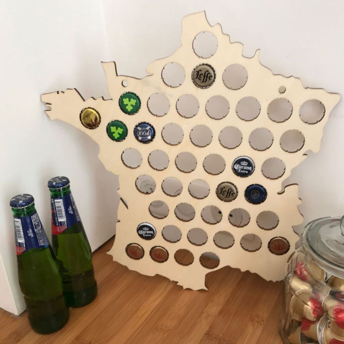 Collecteur de capsules de bire carte de France en bois
