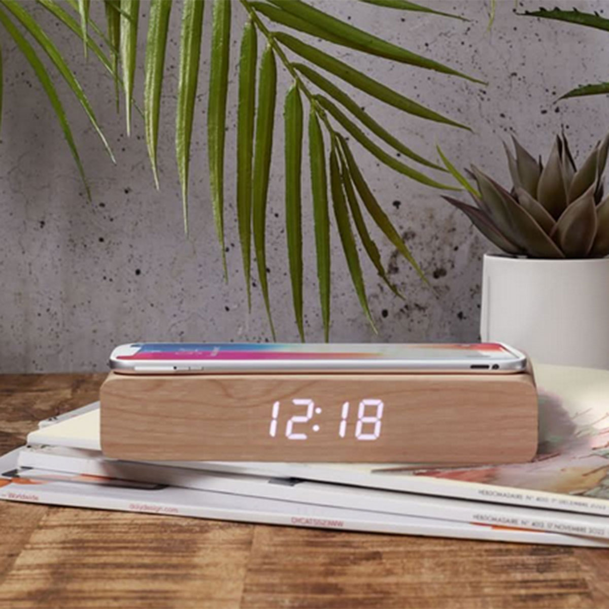 Rveil chargeur induction bois naturel