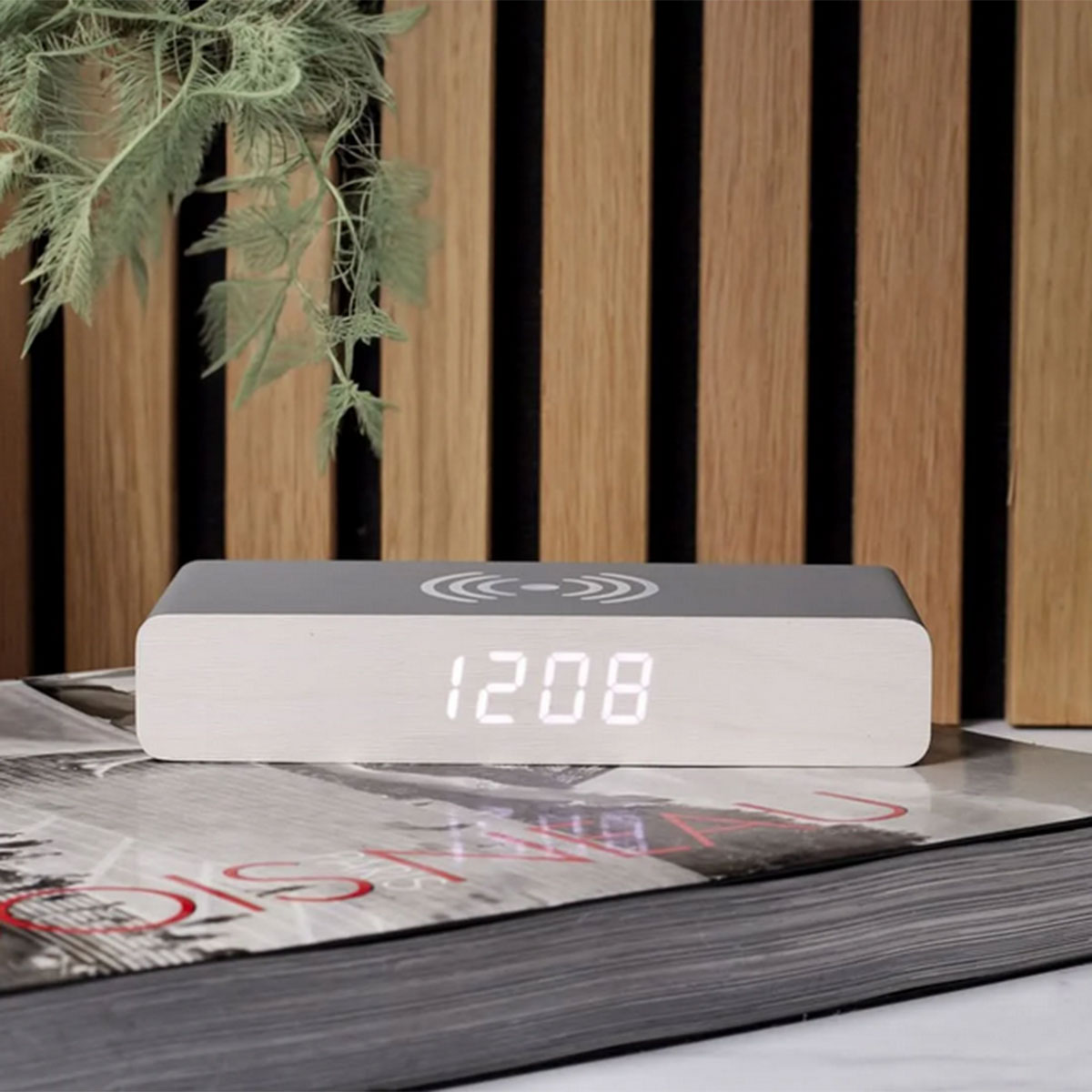 Rveil avec Chargeur de Tlphone par Induction gris