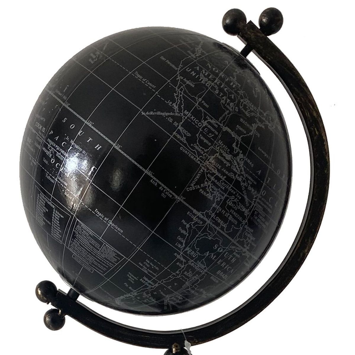 Globe Terrestre Décoratif Noir Happy Working - Design Créatif, 21,5 X 29 Cm