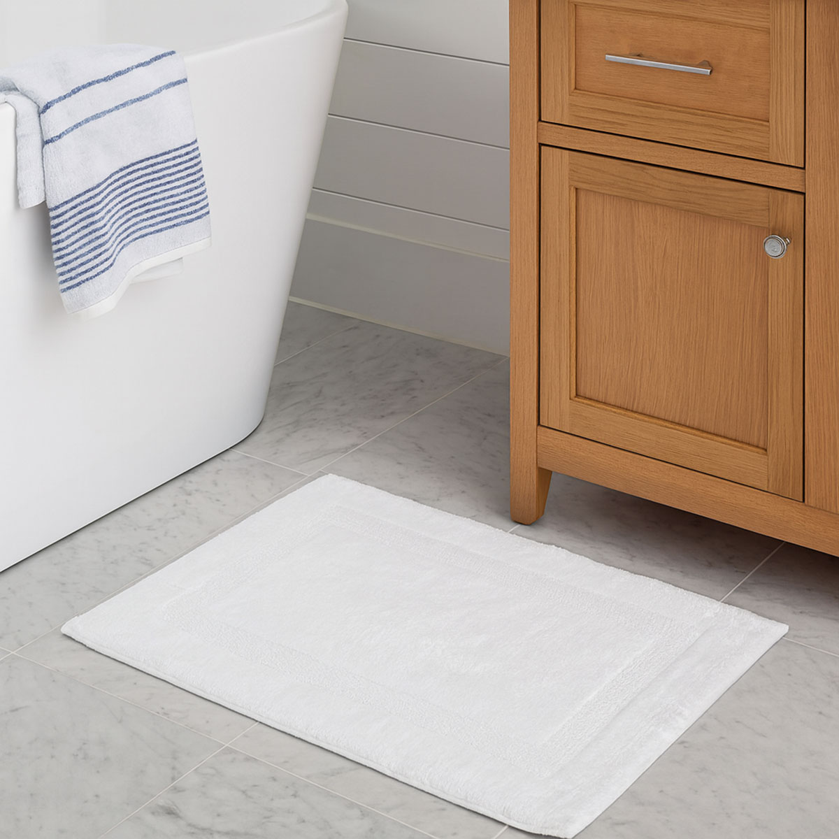 Tapis de bain en coton ultra moelleux  Blanc  50 x 80 cm