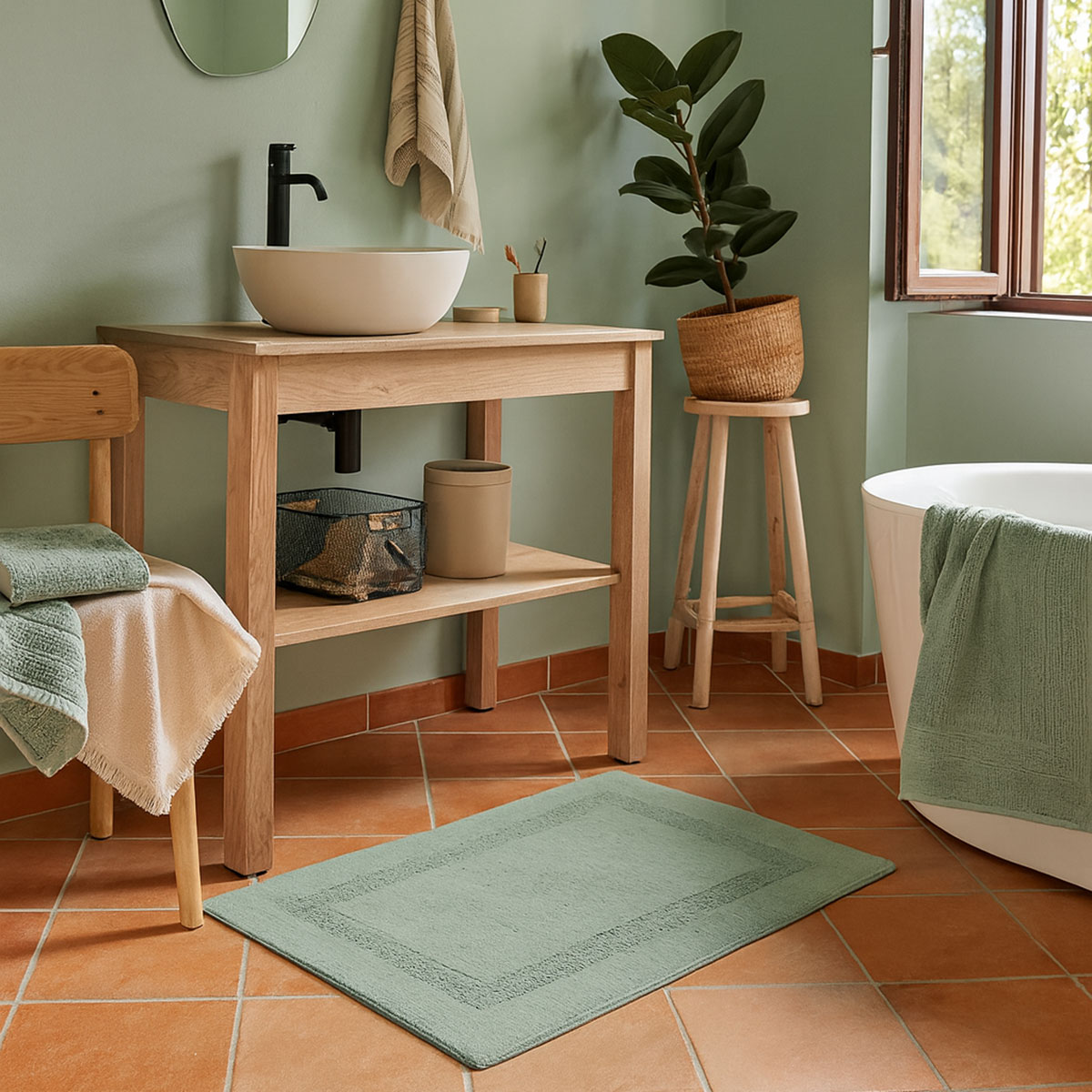 Tapis de bain en coton ultra moelleux lichen 50 x 80 cm