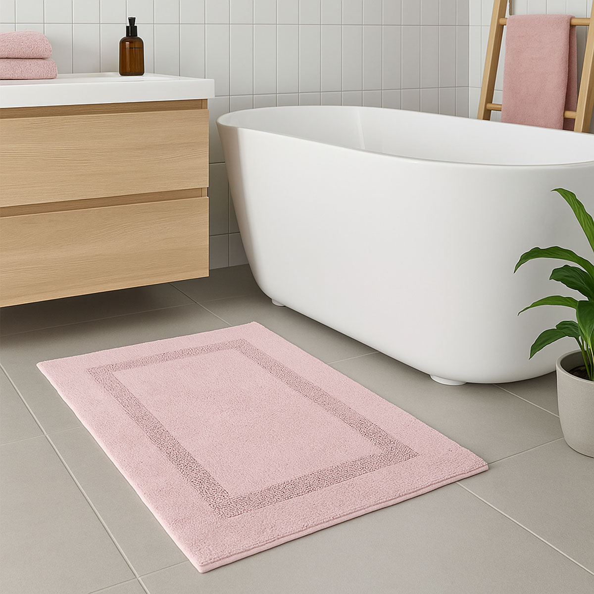 Tapis de bain en coton ultra moelleux  Rose poudre  50 x 80 cm