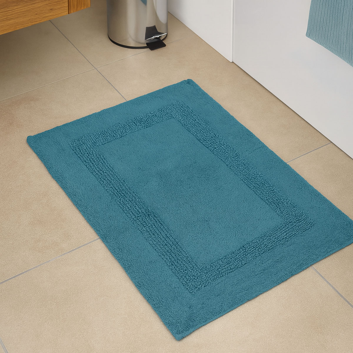 Tapis de bain en coton ultra moelleux bleu ptrole 50 x 80 cm