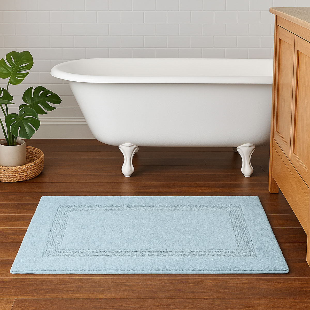 Tapis de bain en coton ultra moelleux Bleu ciel 50 x 80 cm