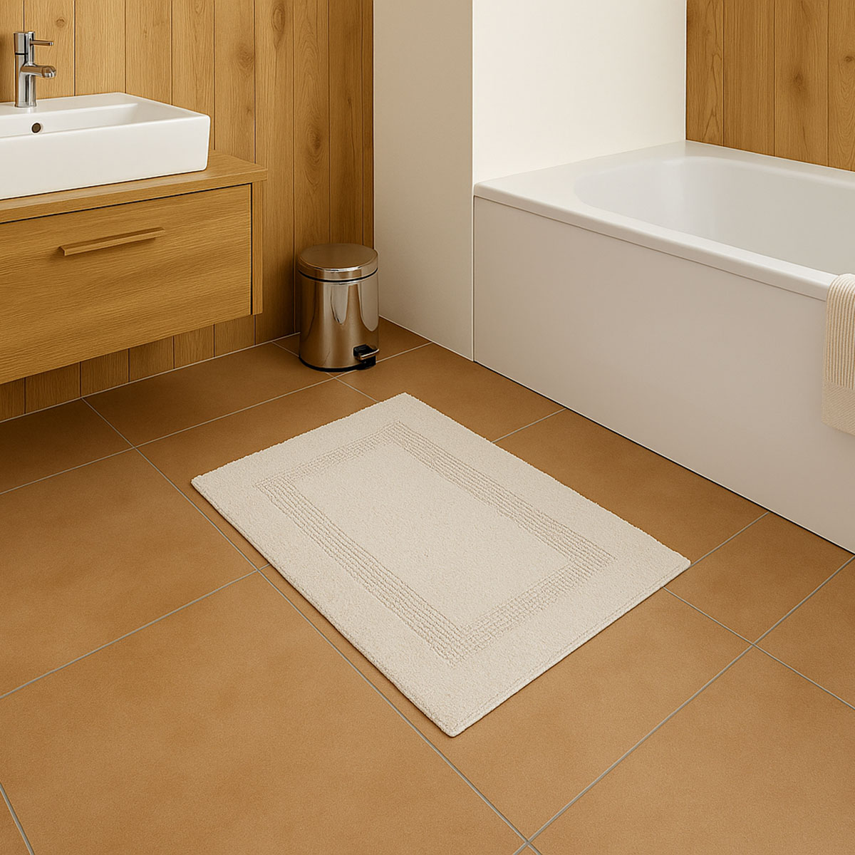 Tapis de bain en coton ultra moelleux cru 50 x 80 cm