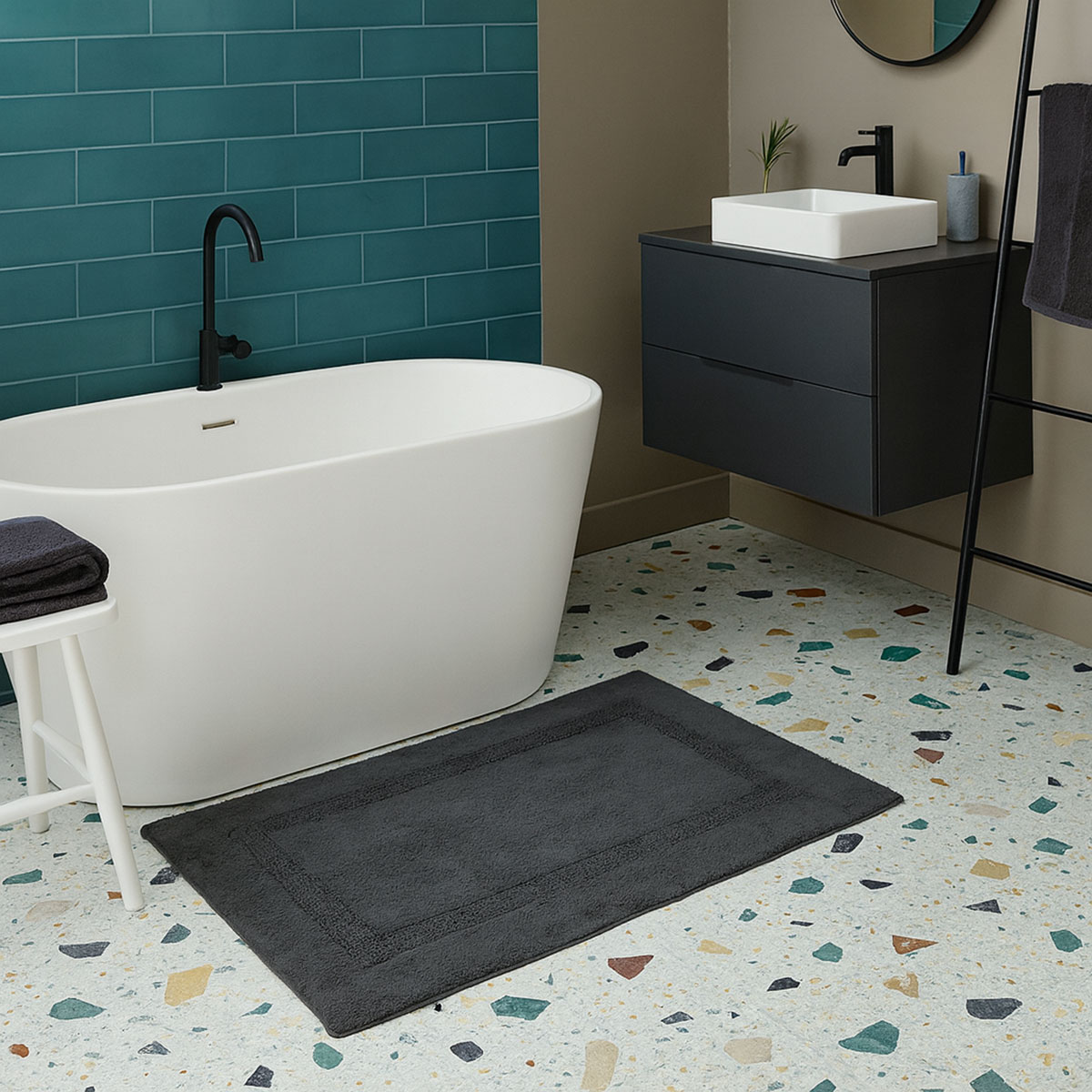 Tapis de bain en coton ultra moelleux anthracite 50 x 80 cm