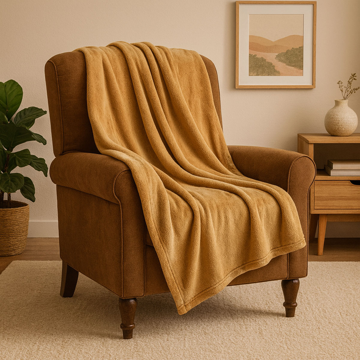 Plaid polaire doudou camel 130 x 160 cm