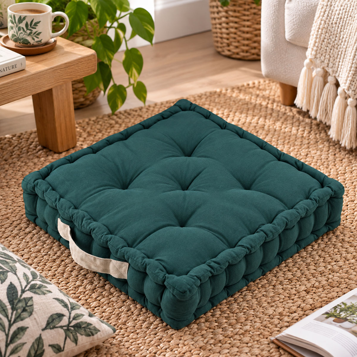 Coussin de sol cobalt coton capitonn� 45 x 45 x 10 cm